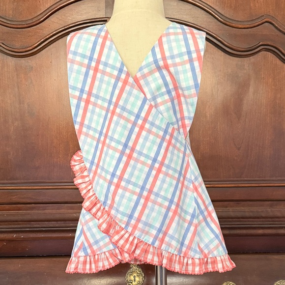 SHRIMP & GRITS Pastel Plaid Top with Crab and Sailboat 3T - Picture 8 of 8